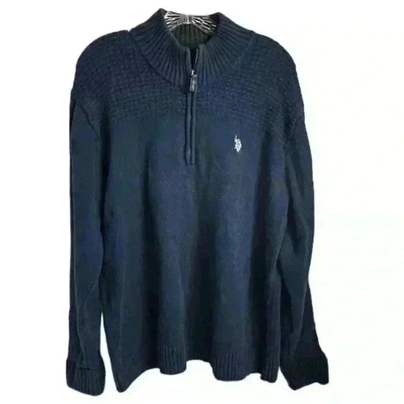 U.S. Polo Assn. Men's Blue Quarter Zip Pullover Sweater Size L - Picture 1 of 9